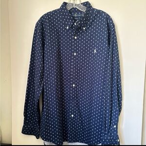 Ralph Lauren Anchors Nautical Button Down Men’s Classic Fit Shirt Navy White~XL